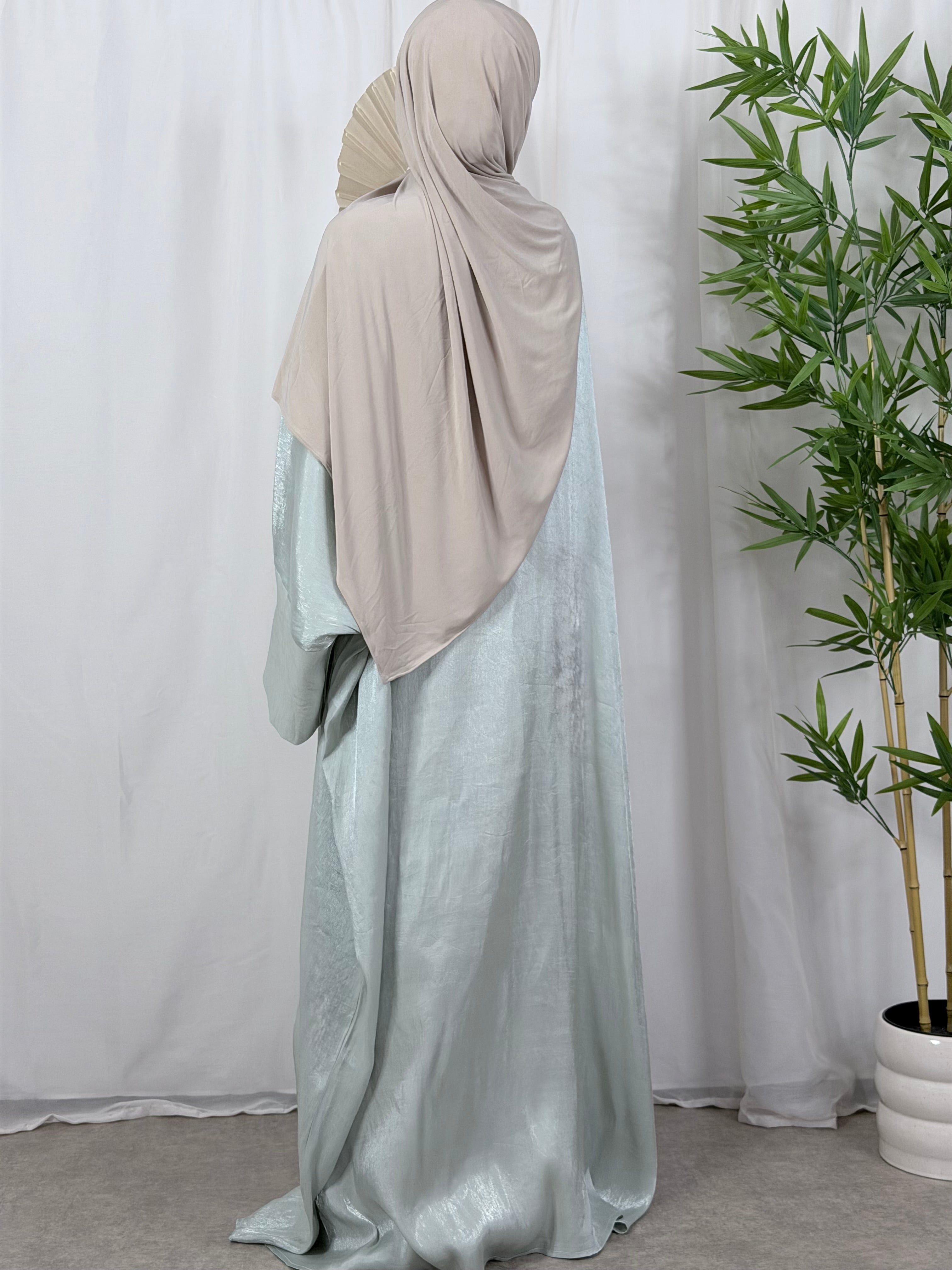 Convertible Farasha Abaya Ice Mint met Open Mouwen en Knopen - 1-Delig