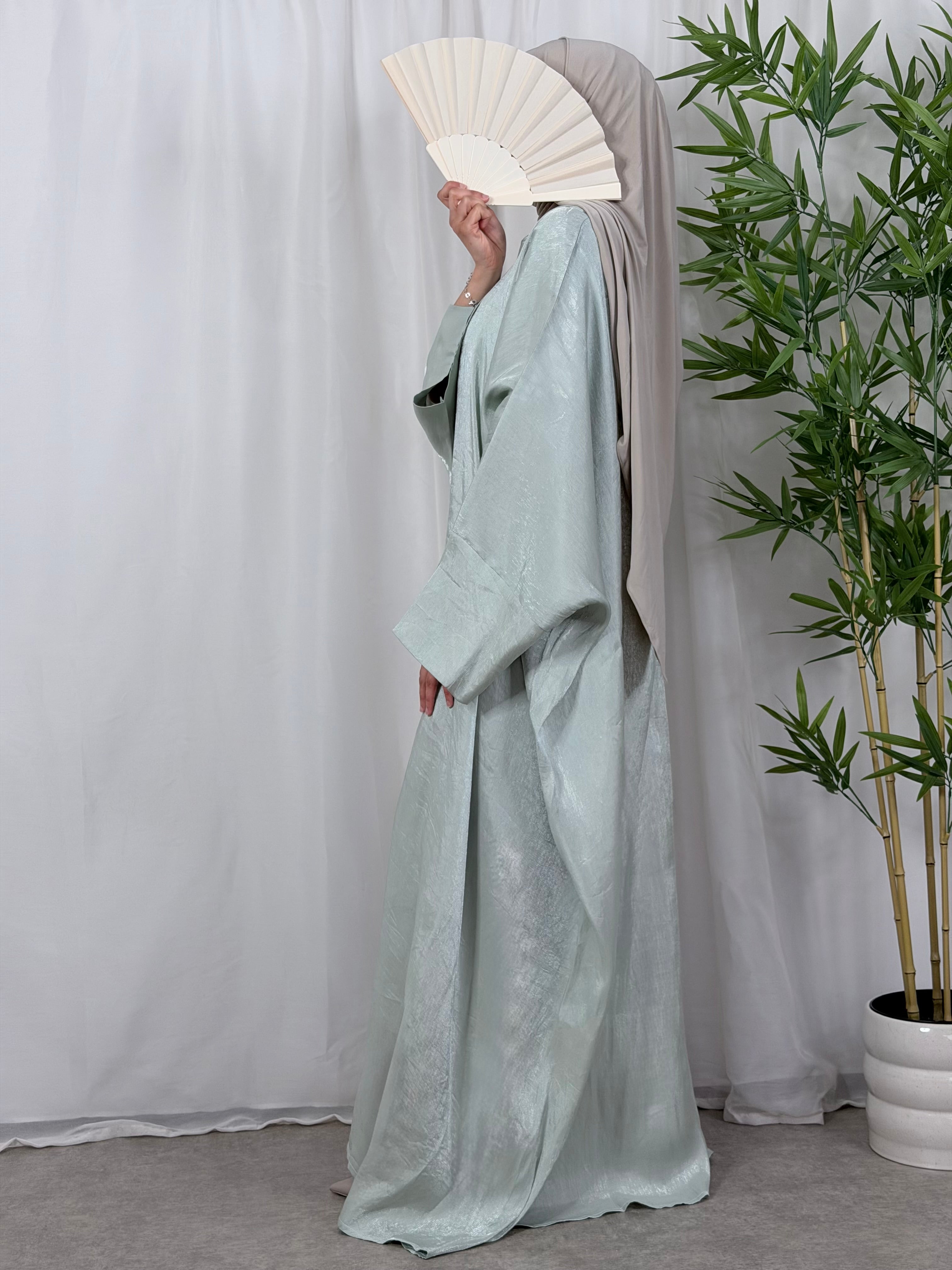 Convertible Farasha Abaya Ice Mint met Open Mouwen en Knopen - 1-Delig