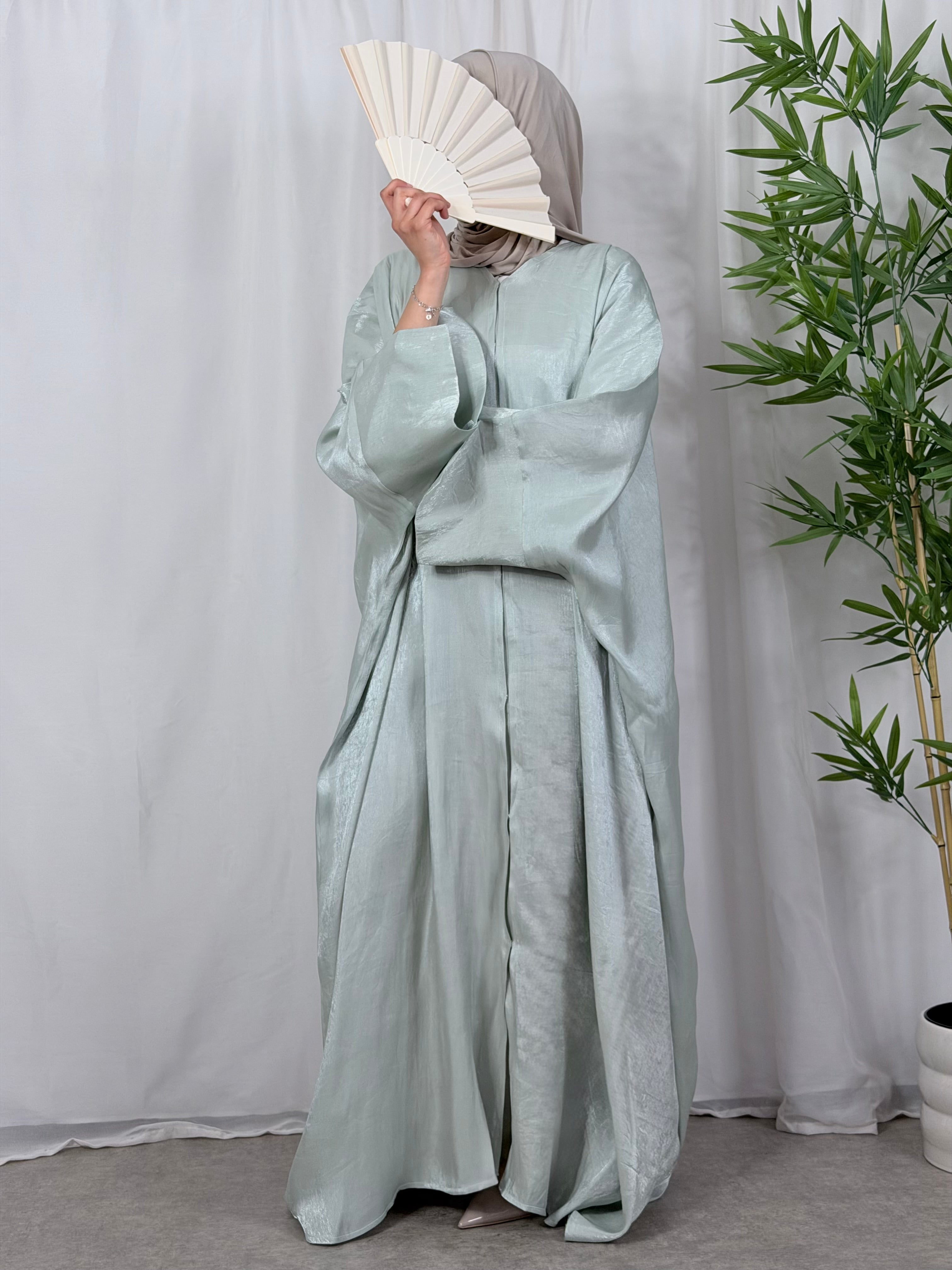Convertible Farasha Abaya Ice Mint met Open Mouwen en Knopen - 1-Delig