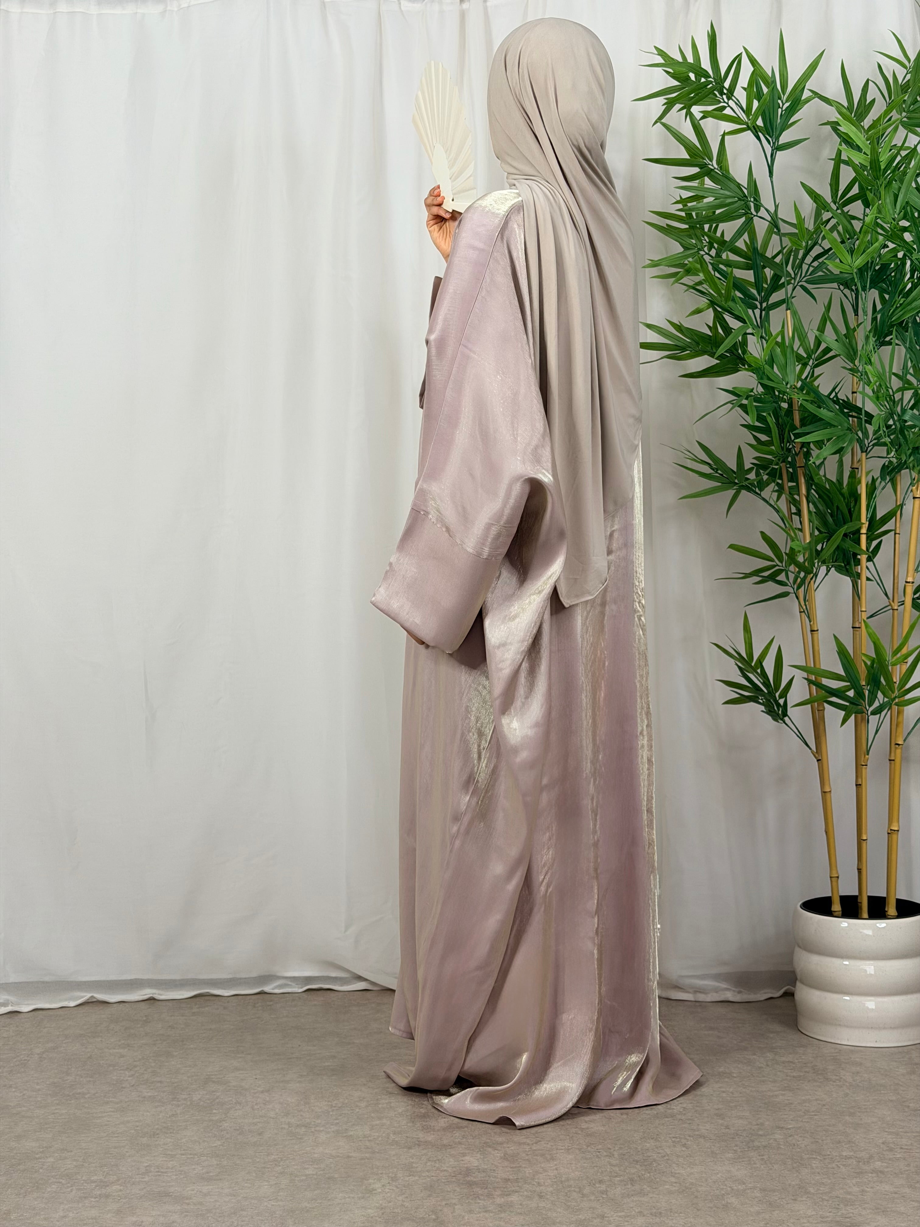 Convertible Farasha Abaya Moonstone Mist met Open Mouwen en Knopen 1-Delig
