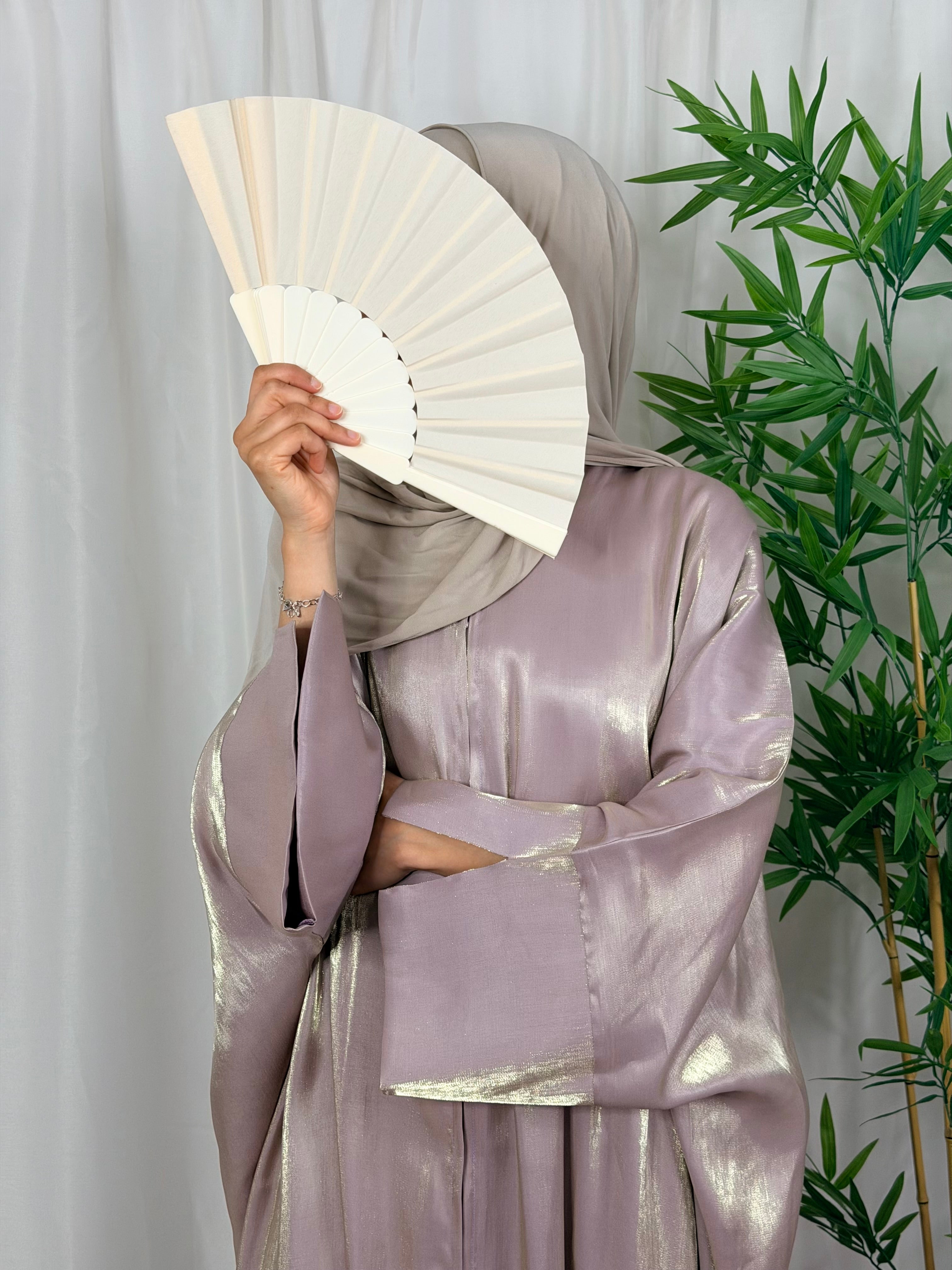 Convertible Farasha Abaya Moonstone Mist met Open Mouwen en Knopen 1-Delig
