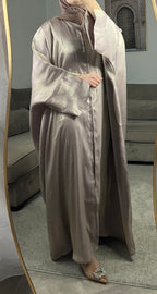 Convertible Farasha Abaya Taupe met Open Mouwen en Knopen 1-Delig