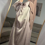 Convertible Farasha Abaya Taupe met Open Mouwen en Knopen 1-Delig