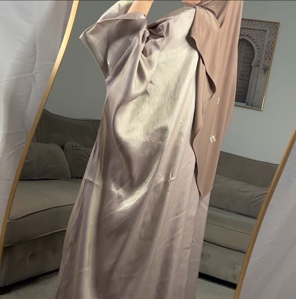 Convertible Farasha Abaya Taupe met Open Mouwen en Knopen 1-Delig